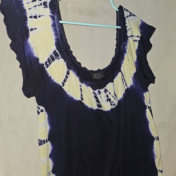 TRYST by Matthew Peasant Tie Dye Blouse Womens Small Purple Yellow Bohemian Chic - Picture 2 of 6